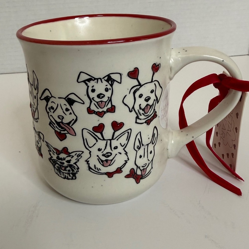 Petal & Pearl Hand Painted Dog Heart Ceramic Coffee Mug Cream Red Speckled NEW‎